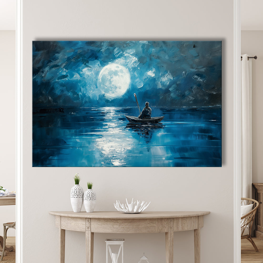 Moon Reflection On The Water DarkBlue, Canvas Art Decor Print, Painting Art, Canvas Print Wall Art Home Decor