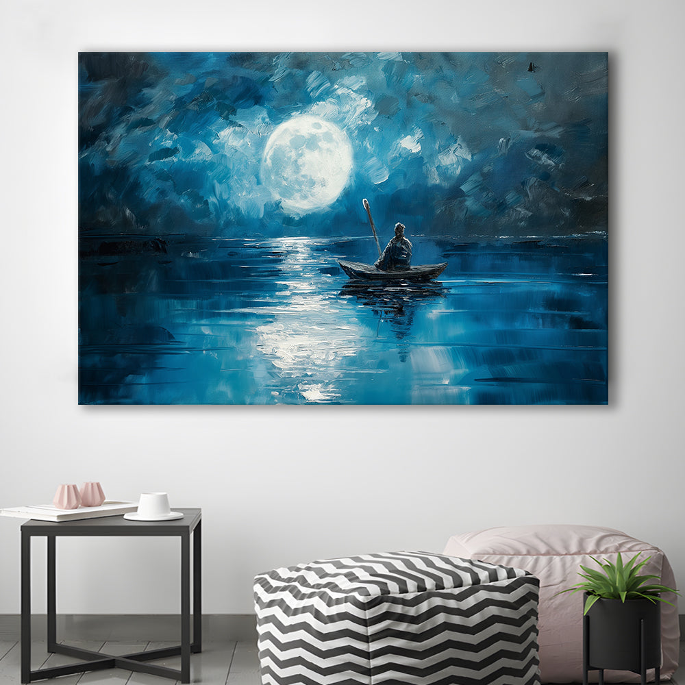 Moon Reflection On The Water DarkBlue, Canvas Art Decor Print, Painting Art, Canvas Print Wall Art Home Decor