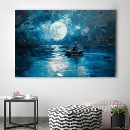 Moon Reflection On The Water DarkBlue, Canvas Art Decor Print, Painting Art, Canvas Print Wall Art Home Decor