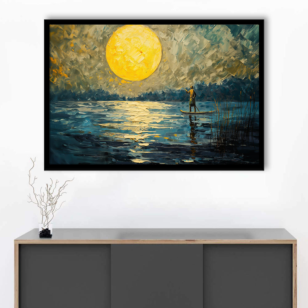 Moon Reflection On The Water V1, Framed  Print, Painting Art, Framed Art Print Wall Decor, Framed Picture