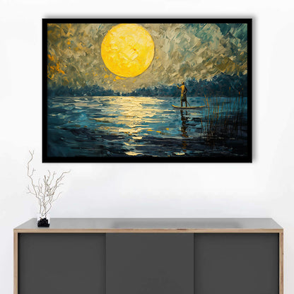 Moon Reflection On The Water V1, Framed  Print, Painting Art, Framed Art Print Wall Decor, Framed Picture