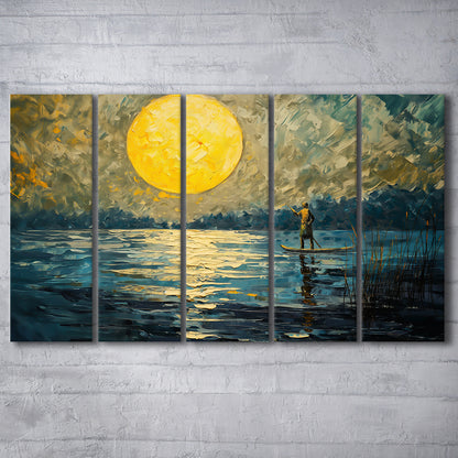 Moon Reflection On The Water V1, Canvas Art Print, Painting Art, Multi Panels Canvas Print Wall Art