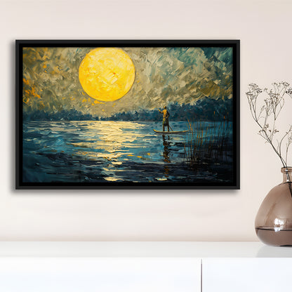 Moon Reflection On The Water V1, Framed Canvas Print, Painting Art, Floating Framed Canvas Print Wall Art
