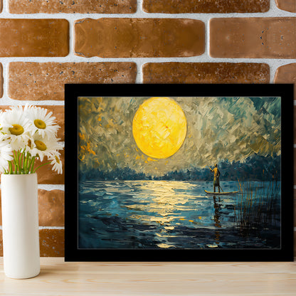 Moon Reflection On The Water V1, Framed  Print, Painting Art, Framed Art Print Wall Decor, Framed Picture