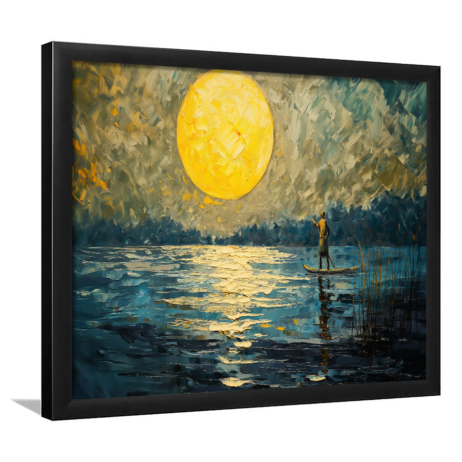 Moon Reflection On The Water V1, Framed  Print, Painting Art, Framed Art Print Wall Decor, Framed Picture