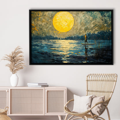 Moon Reflection On The Water V1, Framed Canvas Print, Painting Art, Floating Framed Canvas Print Wall Art