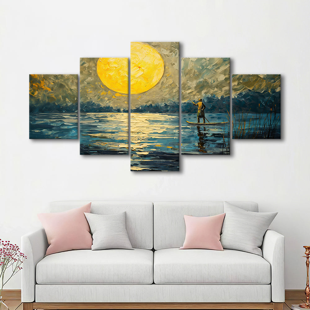 Moon Reflection On The Water V1, Canvas Art Decor Print, Painting Art, Mixed Panels Canvas Print Wall Art