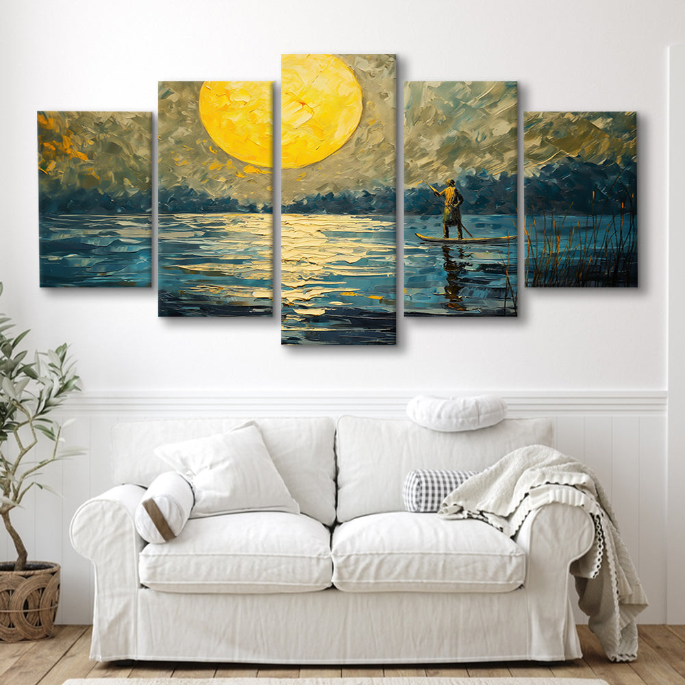 Moon Reflection On The Water V1, Canvas Art Decor Print, Painting Art, Mixed Panels Canvas Print Wall Art