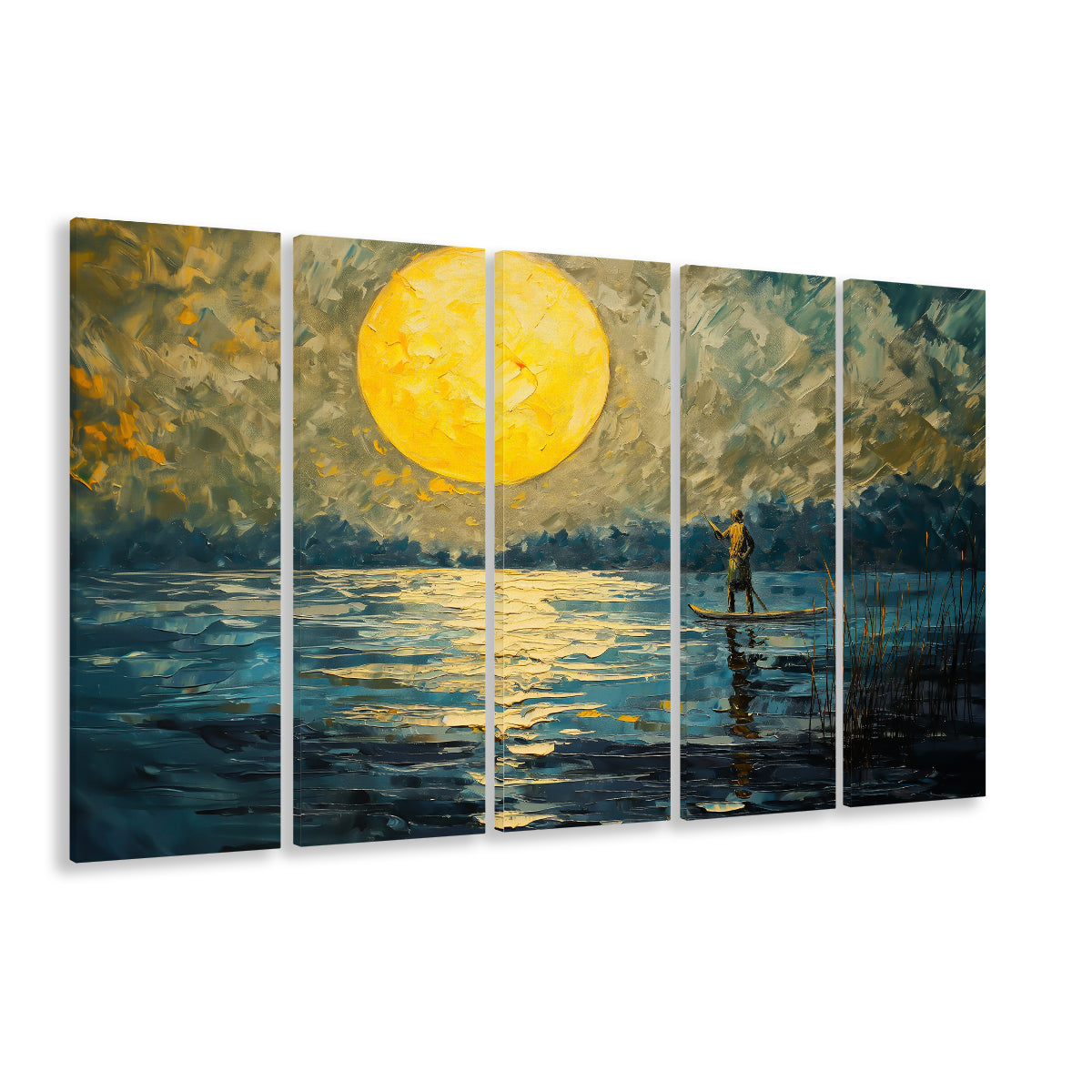 Moon Reflection On The Water V1, Canvas Art Print, Painting Art, Multi Panels Canvas Print Wall Art