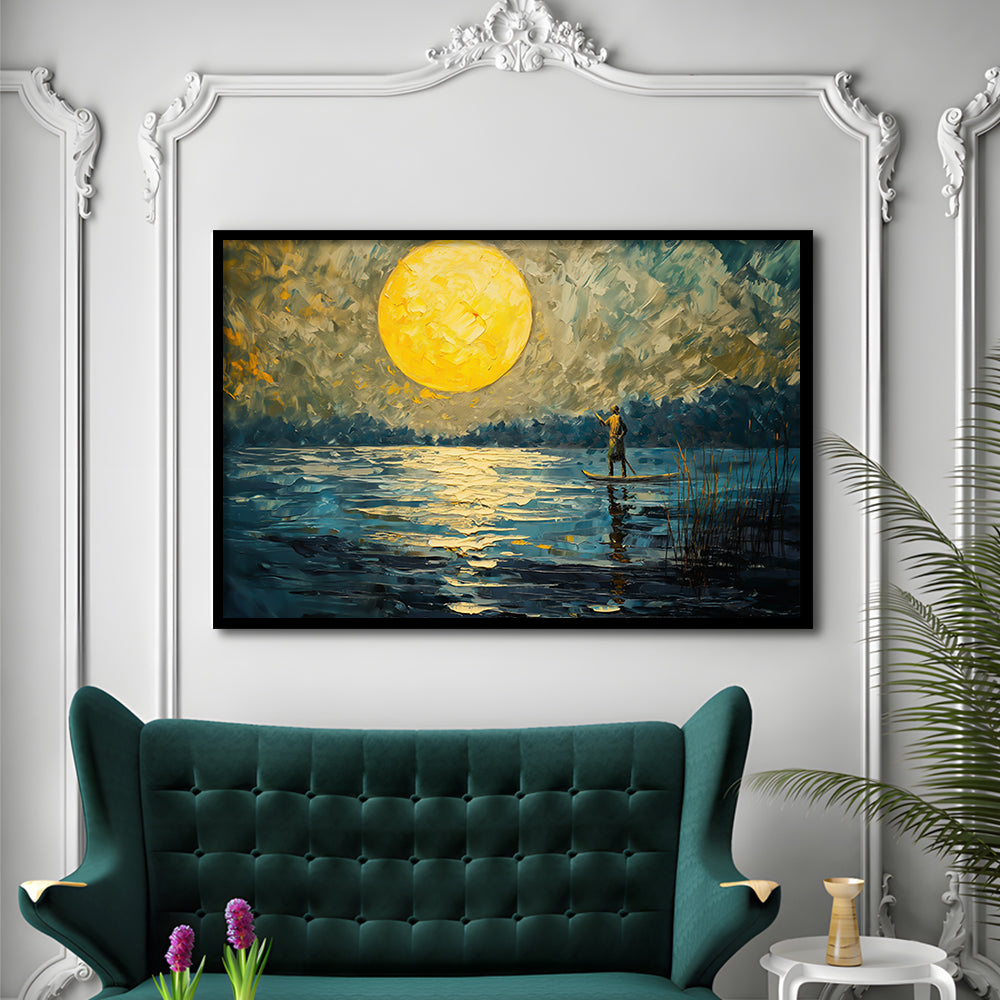 Moon Reflection On The Water V1, Framed  Print, Painting Art, Framed Art Print Wall Decor, Framed Picture