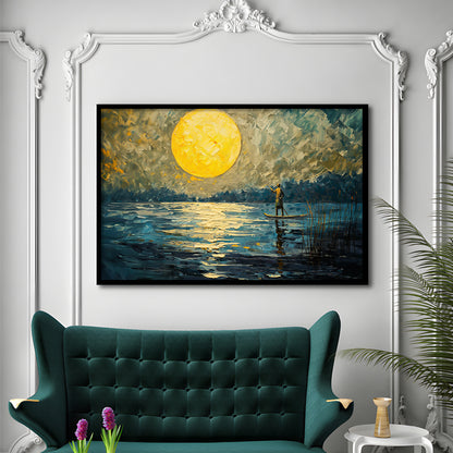 Moon Reflection On The Water V1, Framed  Print, Painting Art, Framed Art Print Wall Decor, Framed Picture