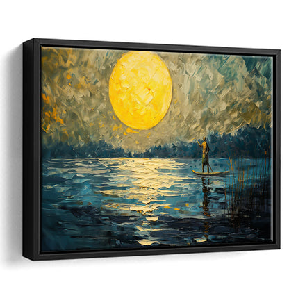Moon Reflection On The Water V1, Framed Canvas Print, Painting Art, Floating Framed Canvas Print Wall Art