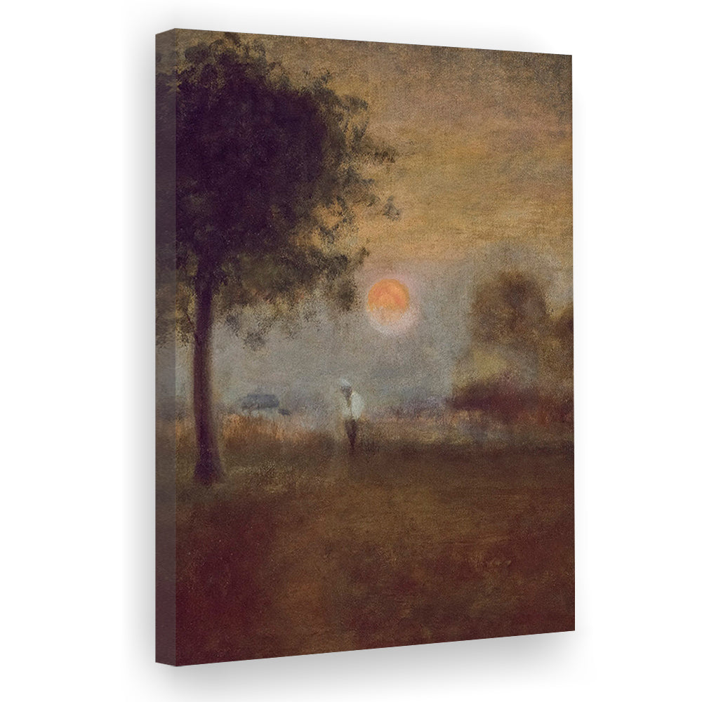 Moonrise Abstract Landscape Oil Painting Warm Tones Abstract Canvas Print Wall Art, Vintage Moody