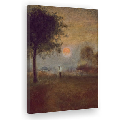 Moonrise Abstract Landscape Oil Painting Warm Tones Abstract Canvas Print Wall Art, Vintage Moody