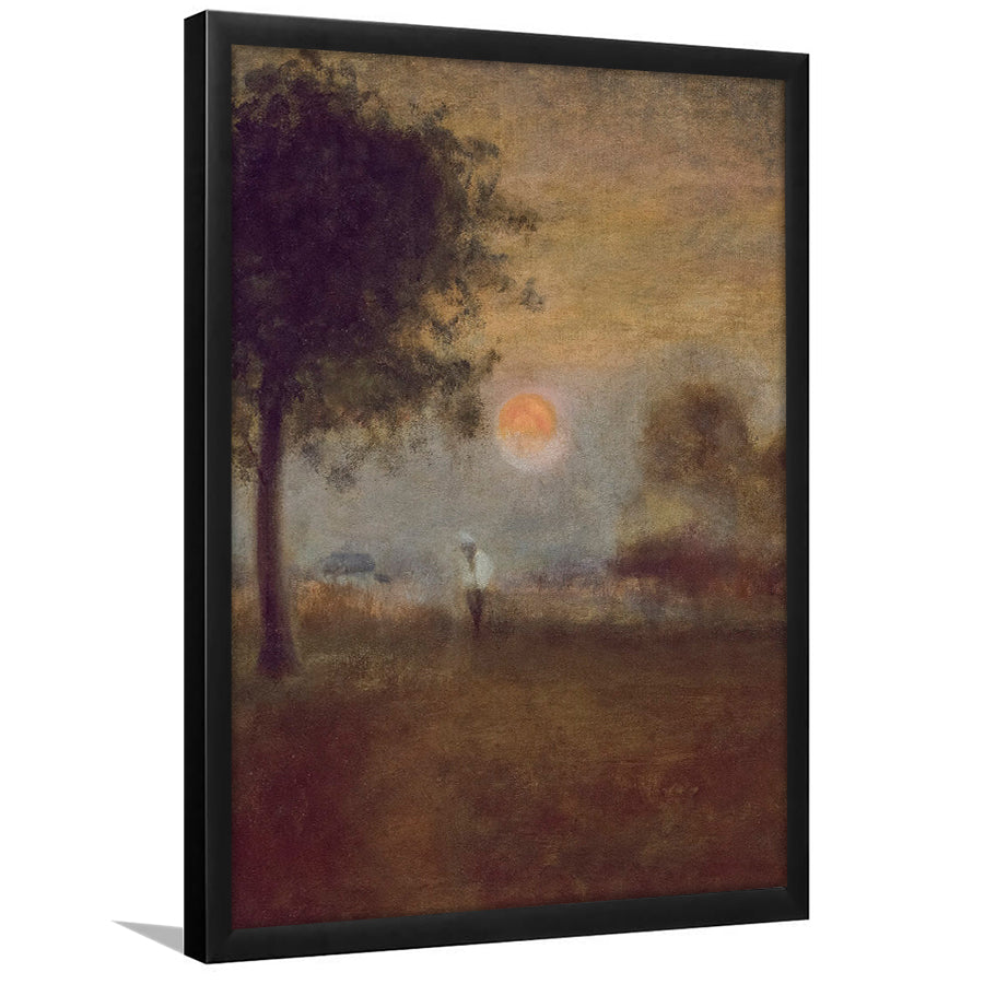 Moonrise Abstract Landscape Oil Painting Warm Tones Abstract Framed Art Print Wall Decor, Vintage Moody