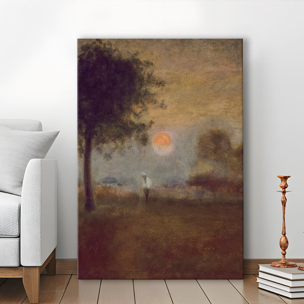 Moonrise Abstract Landscape Oil Painting Warm Tones Abstract Canvas Print Wall Art, Vintage Moody