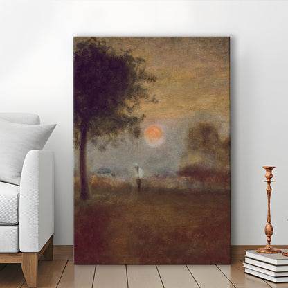 Moonrise Abstract Landscape Oil Painting Warm Tones Abstract Canvas Print Wall Art, Vintage Moody