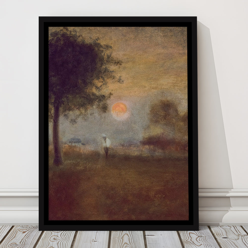 Moonrise Abstract Landscape Oil Painting Warm Tones Abstract Framed Canvas Print Wall Art, Vintage Moody