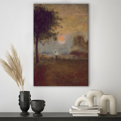 Moonrise Abstract Landscape Oil Painting Warm Tones Abstract Canvas Print Wall Art, Vintage Moody