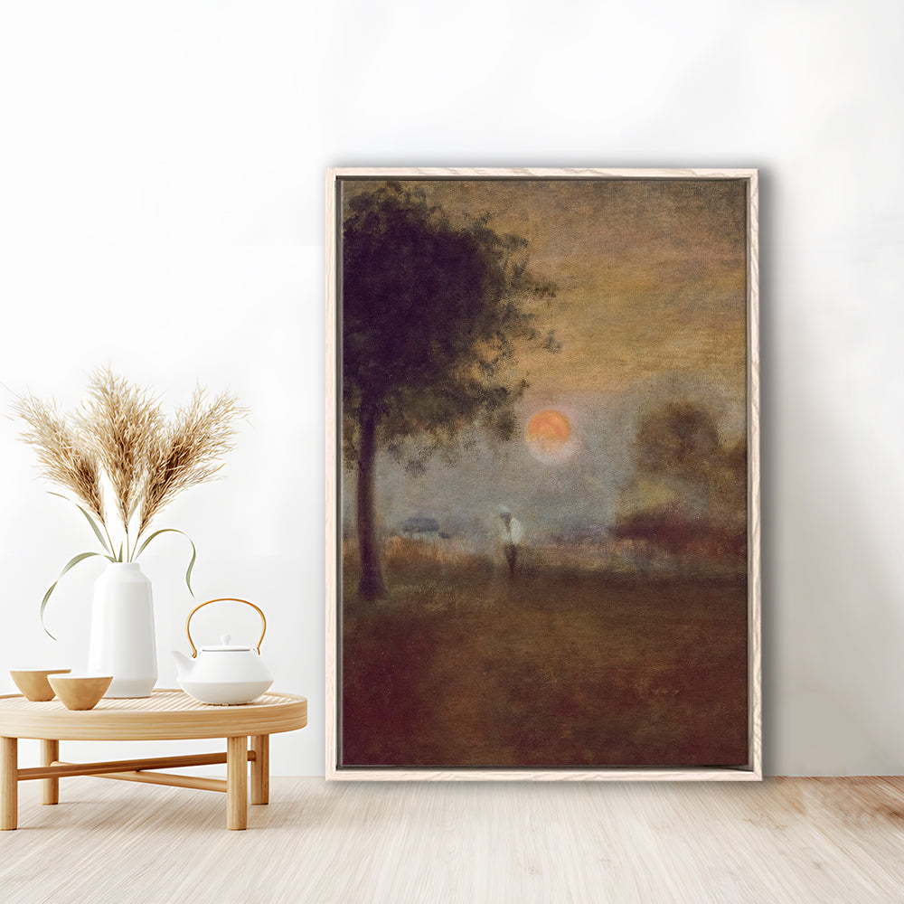 Moonrise Abstract Landscape Oil Painting Warm Tones Abstract Framed Canvas Print Wall Art, Vintage Moody