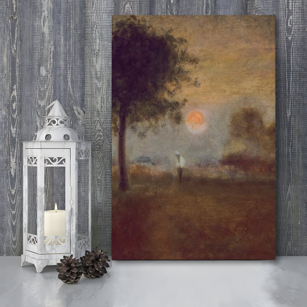 Moonrise Abstract Landscape Oil Painting Warm Tones Abstract Canvas Print Wall Art, Vintage Moody