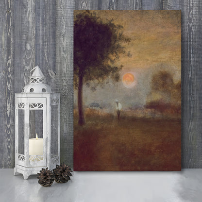 Moonrise Abstract Landscape Oil Painting Warm Tones Abstract Canvas Print Wall Art, Vintage Moody