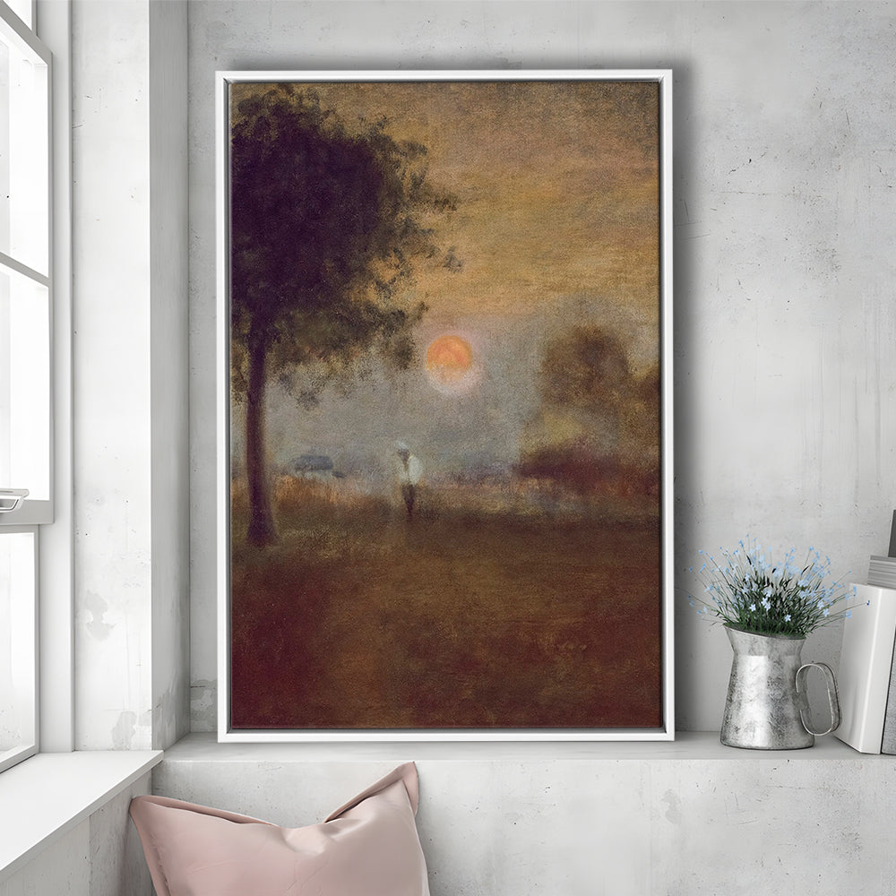 Moonrise Abstract Landscape Oil Painting Warm Tones Abstract Framed Canvas Print Wall Art, Vintage Moody