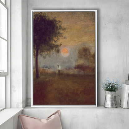 Moonrise Abstract Landscape Oil Painting Warm Tones Abstract Framed Canvas Print Wall Art, Vintage Moody