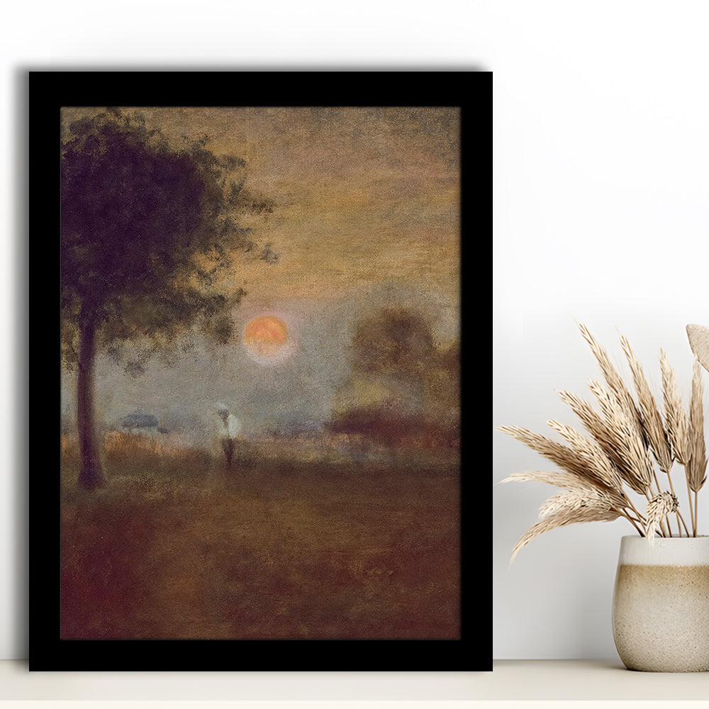 Moonrise Abstract Landscape Oil Painting Warm Tones Abstract Framed Art Print Wall Decor, Vintage Moody