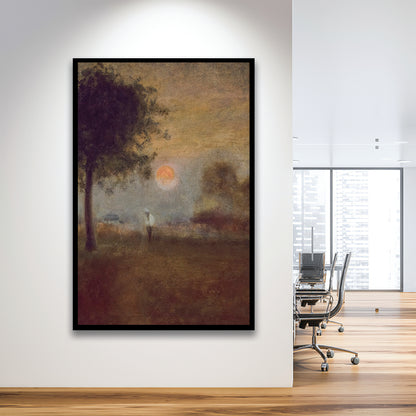 Moonrise Abstract Landscape Oil Painting Warm Tones Abstract Framed Art Print Wall Decor, Vintage Moody