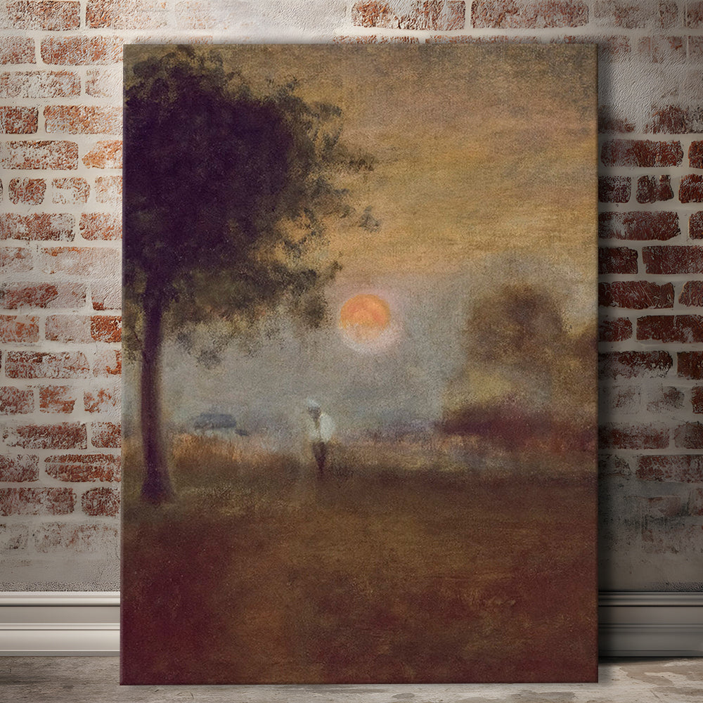 Moonrise Abstract Landscape Oil Painting Warm Tones Abstract Canvas Print Wall Art, Vintage Moody