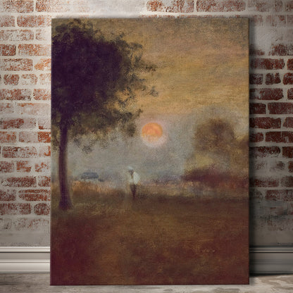 Moonrise Abstract Landscape Oil Painting Warm Tones Abstract Canvas Print Wall Art, Vintage Moody