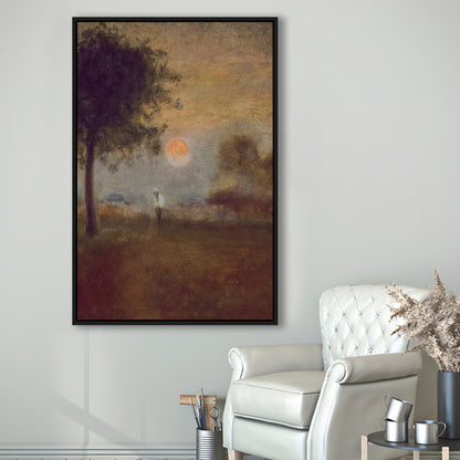 Moonrise Abstract Landscape Oil Painting Warm Tones Abstract Framed Canvas Print Wall Art, Vintage Moody