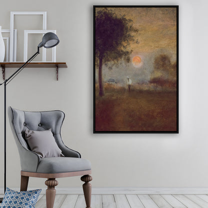 Moonrise Abstract Landscape Oil Painting Warm Tones Abstract Framed Canvas Print Wall Art, Vintage Moody