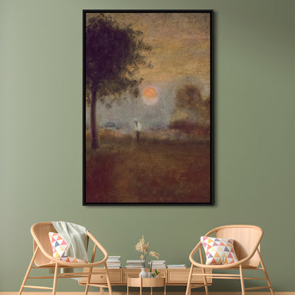 Moonrise Abstract Landscape Oil Painting Warm Tones Abstract Framed Canvas Print Wall Art, Vintage Moody