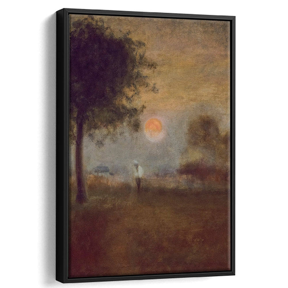 Moonrise Abstract Landscape Oil Painting Warm Tones Abstract Framed Canvas Print Wall Art, Vintage Moody
