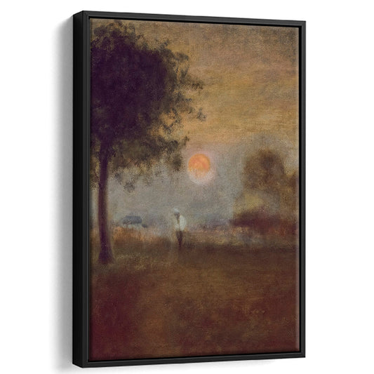 Moonrise Abstract Landscape Oil Painting Warm Tones Abstract Framed Canvas Print Wall Art, Vintage Moody