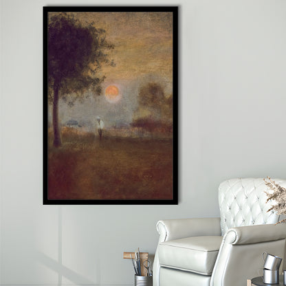 Moonrise Abstract Landscape Oil Painting Warm Tones Abstract Framed Art Print Wall Decor, Vintage Moody