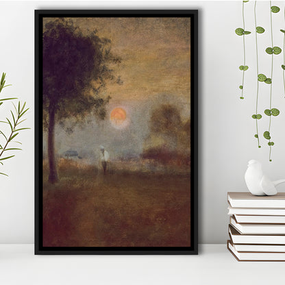 Moonrise Abstract Landscape Oil Painting Warm Tones Abstract Framed Canvas Print Wall Art, Vintage Moody