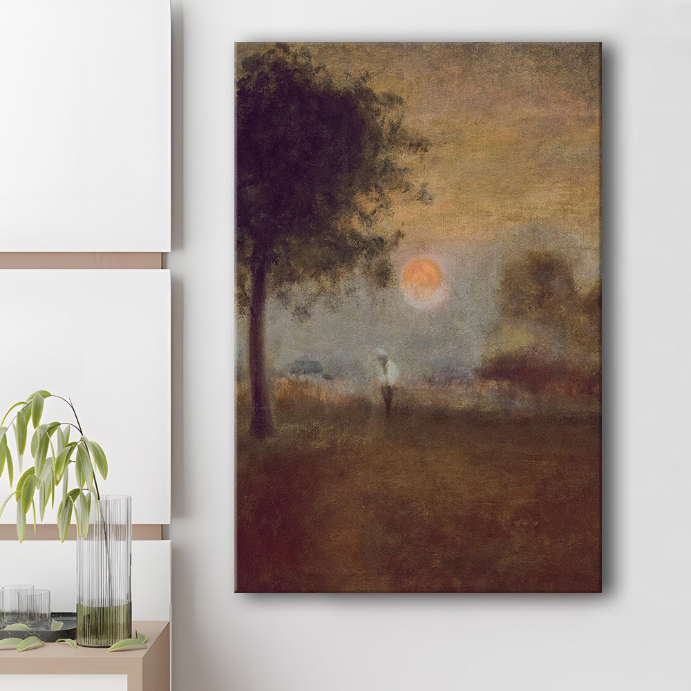 Moonrise Abstract Landscape Oil Painting Warm Tones Abstract Canvas Print Wall Art, Vintage Moody