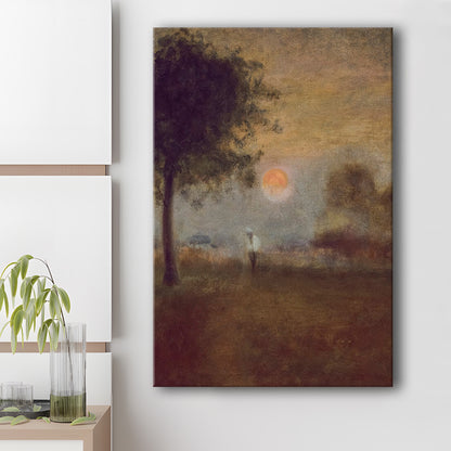 Moonrise Abstract Landscape Oil Painting Warm Tones Abstract Canvas Print Wall Art, Vintage Moody
