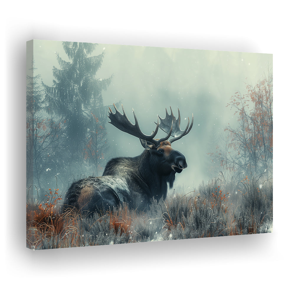 Moose Lying In Winter Field , Canvas Art Decor Print, Painting Art, Canvas Print Wall Art Home Decor