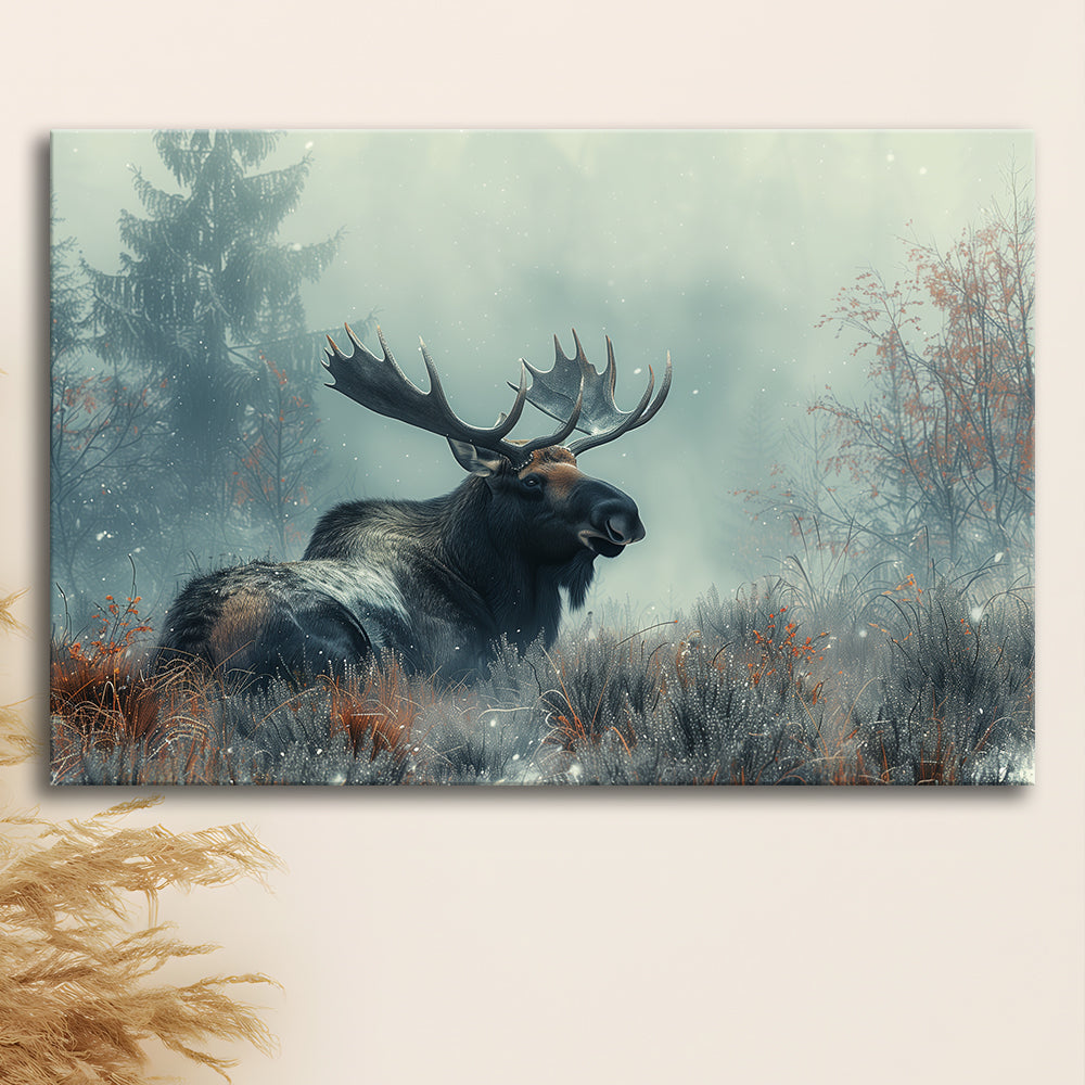 Moose Lying In Winter Field , Canvas Art Decor Print, Painting Art, Canvas Print Wall Art Home Decor