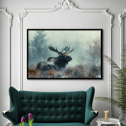 Moose Lying In Winter Field , Framed  Print, Painting Art, Framed Art Print Wall Decor, Framed Picture