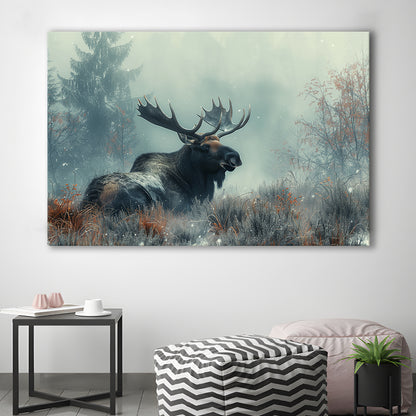 Moose Lying In Winter Field , Canvas Art Decor Print, Painting Art, Canvas Print Wall Art Home Decor