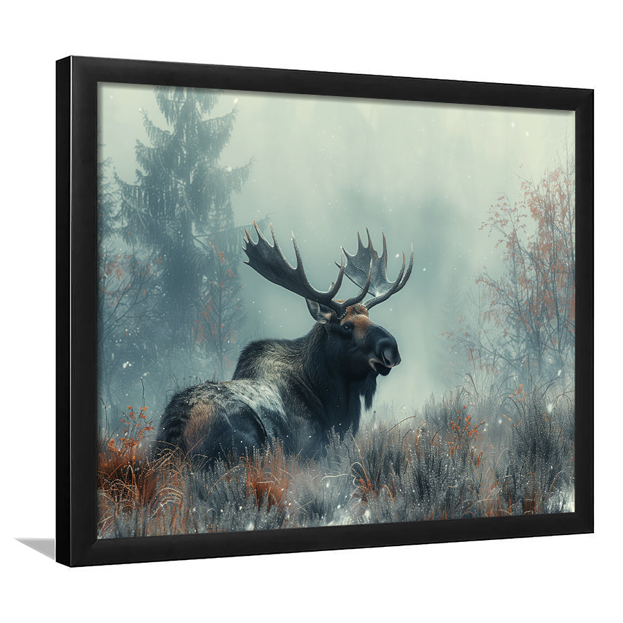 Moose Lying In Winter Field , Framed  Print, Painting Art, Framed Art Print Wall Decor, Framed Picture