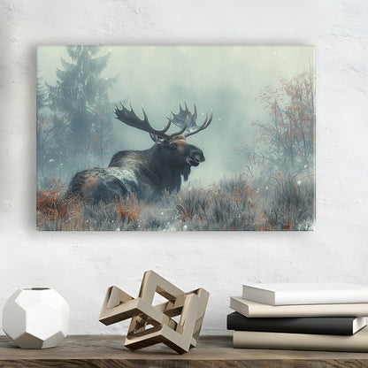 Moose Lying In Winter Field , Canvas Art Decor Print, Painting Art, Canvas Print Wall Art Home Decor