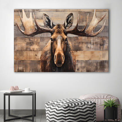 Moose Painted On Wood, Rustic Cabin,  Over Mantel Long Horizontal Decor, Canvas Print Wall Art, Wall Decor, Painting Canvas