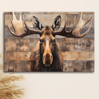 Moose Painted On Wood, Rustic Cabin,  Over Mantel Long Horizontal Decor, Canvas Print Wall Art, Wall Decor, Painting Canvas