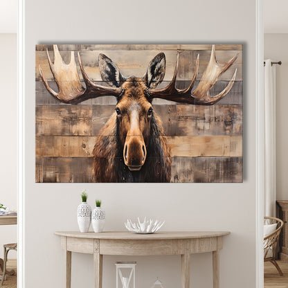 Moose Painted On Wood, Rustic Cabin,  Over Mantel Long Horizontal Decor, Canvas Print Wall Art, Wall Decor, Painting Canvas
